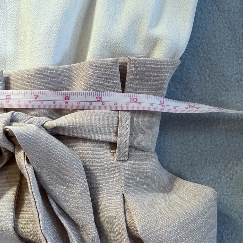 “Who I Am” White + Tan Paperbag Tie Waist Jumpsuit Sz 12 - Picture 5 of 7
